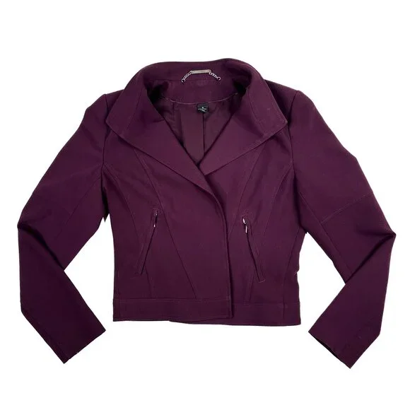 WHBM Stitched Shoulder Open Front Semi-Cropped Moto Blazer Skirt Set Size 10 - Picture 3 of 16